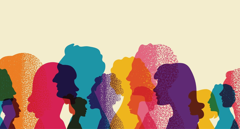 Multicolored silhouettes of diverse people's faces