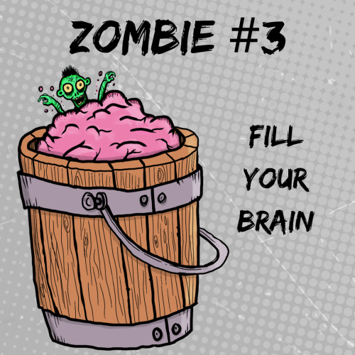 A zombie peeking its head out from inside a full bucket