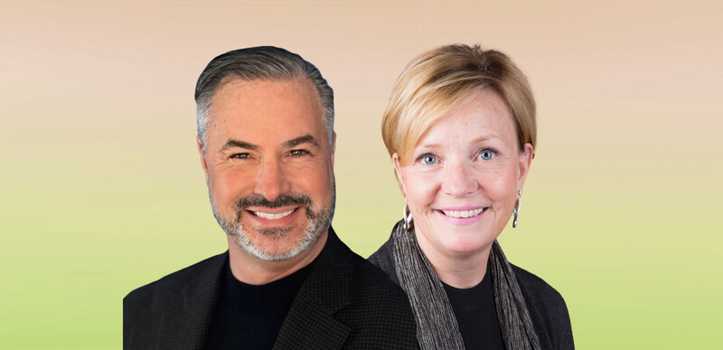 ASCD authors Grant Chandler, a white man with dark, short hair, wearing eyeglasses, and a black shirt and Kathleen Budge, a white woman with short blonde hair wearing a black shirt with a black and grey scarf